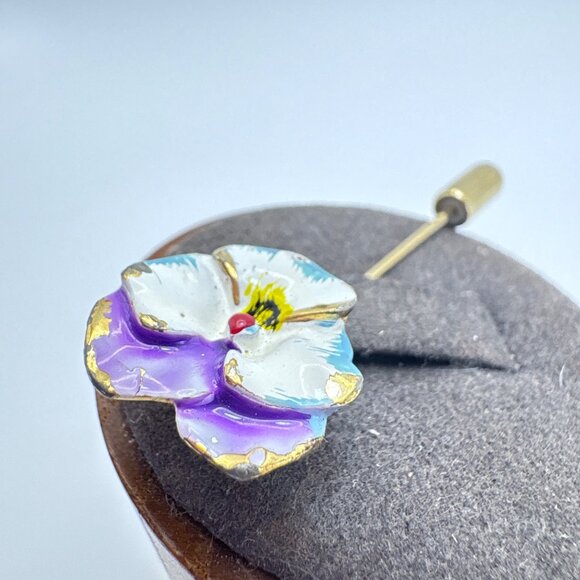 VTG Gold Tone Purple Blue & White Enamel Flower Stick Pin Size 2" Length - Picture 4 of 10